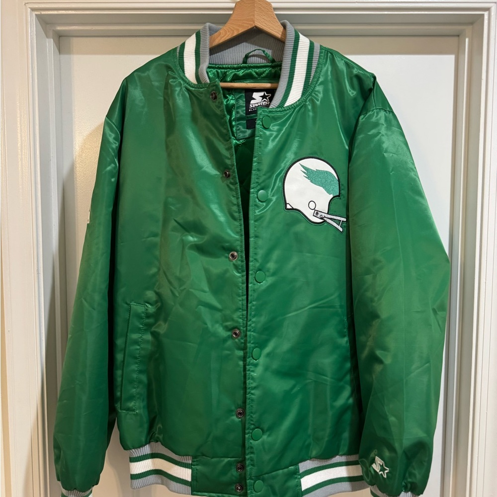 Starter Green  Philidelphia Eagles button up Bomber Jacket